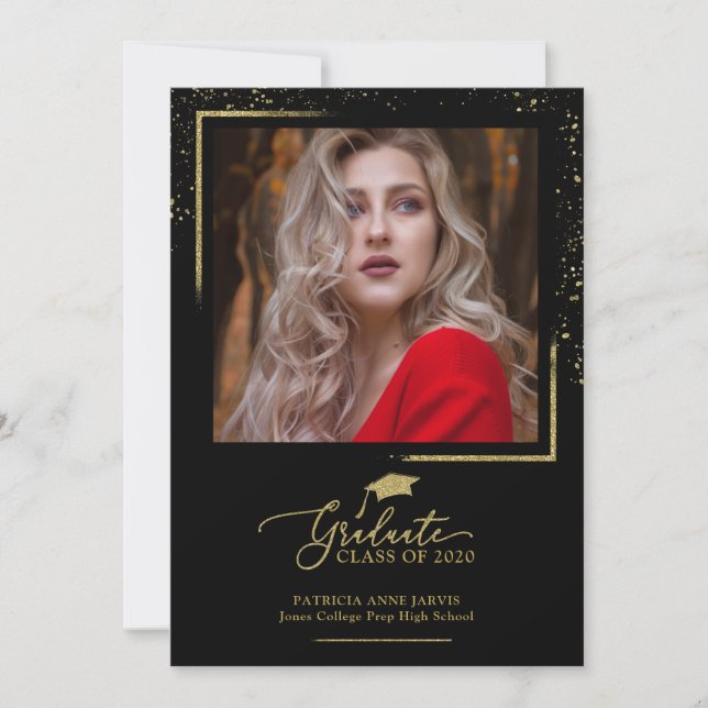 Convite de Formatura Festivo Chic com Brilho Doura (Frente)
