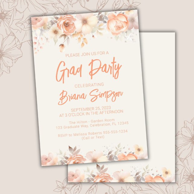 Convite de Formatura Floral Bege Marfim em Tom de  (Criador carregado)