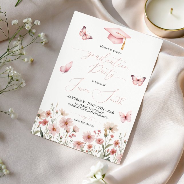 Convite de Formatura Floral Borboleta Rosa (Criador carregado)