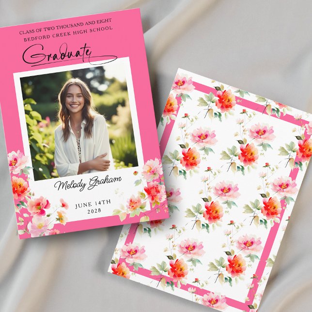 Convite de Formatura Floral Laranja Rosa Vibrante (Criador carregado)