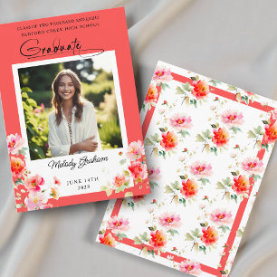 Convite de Formatura Floral Laranja Vermelho Coral