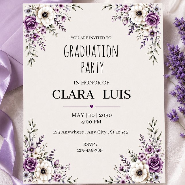 Convite de Formatura Floral Roxo (Criador carregado)