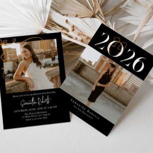 Convite de Formatura Foto com Laço Coquette Preto 