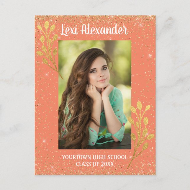 Convite de Formatura Glitter Dourado Laranja (Frente)