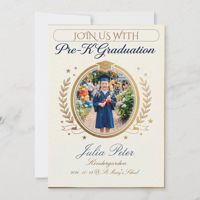 Convite de Formatura Infantil, Pré-Escolar Pré-K J (Frente)