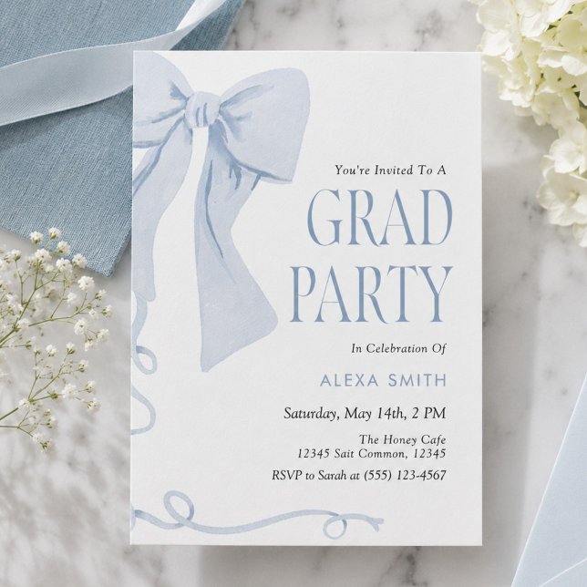 Convite de Formatura Laço Azul Clássico Preppy  (Criador carregado)