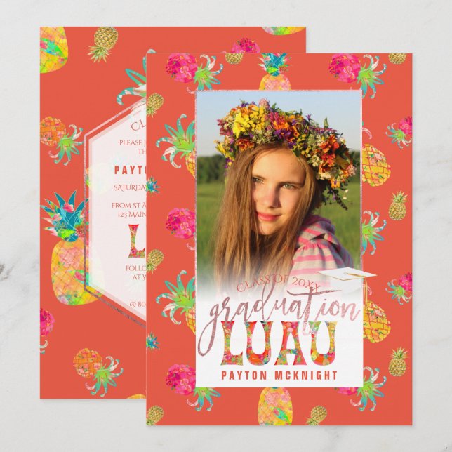 Convite de Formatura Luau de Abacaxis Aloha PixDez (Frente/Verso)
