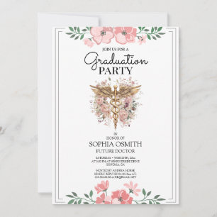 Convite de Formatura Médica com Floral em Aquarela