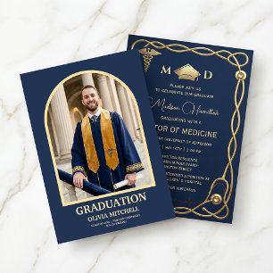 Convite de Formatura Médica Navy & Gold Luxo