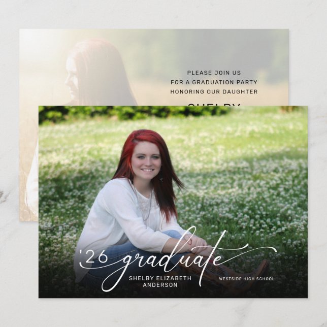 Convite de Formatura Moderno 2 Fotos Horizontal (Frente/Verso)