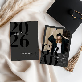 Convite de Formatura Moderno Carvão com Foto Chic