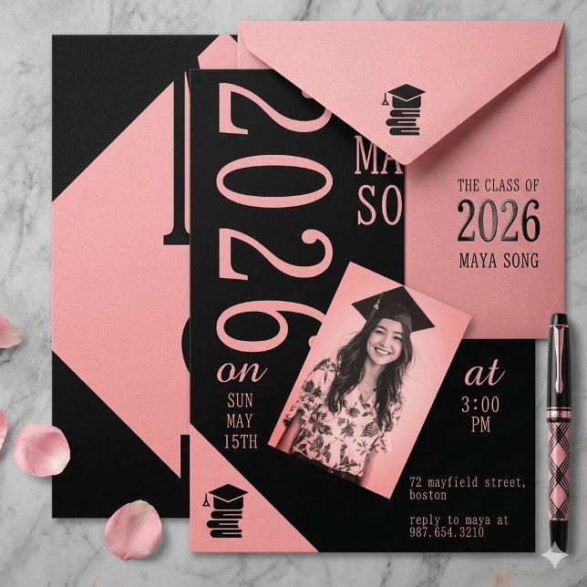 Convite de Formatura Moderno Ousado Rosa Preto Fot (Criador carregado)
