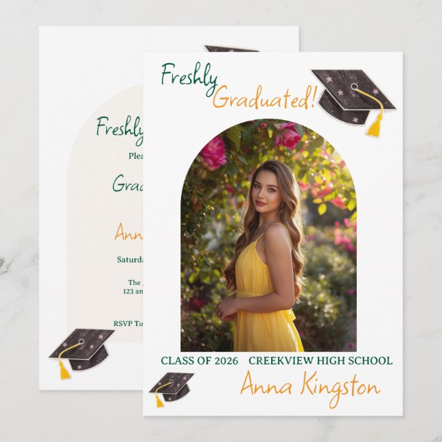 Convite de formatura moderno recém-formado (Frente/Verso)