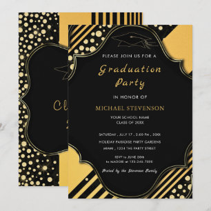 Convite de Formatura Moldura Preto e Dourado