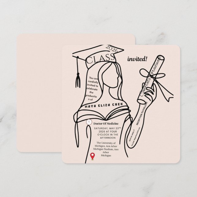 Convite de Formatura Navy Minimalista | (Frente/Verso)