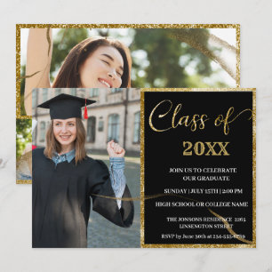 Convite de formatura preto e dourado chique elegan