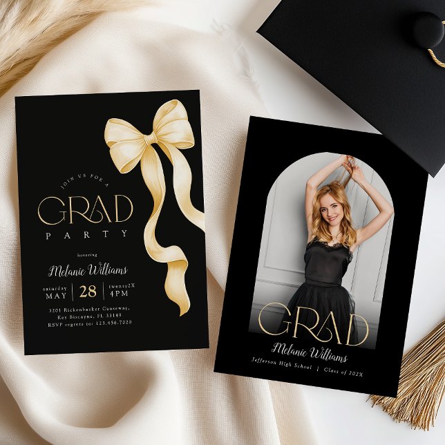 Convite de Formatura Preto e Dourado Elegante (Criador carregado)