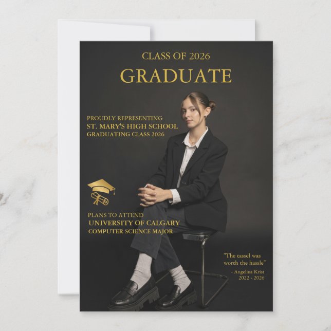 Convite de Formatura Preto Ouro Revista Capa (Frente)