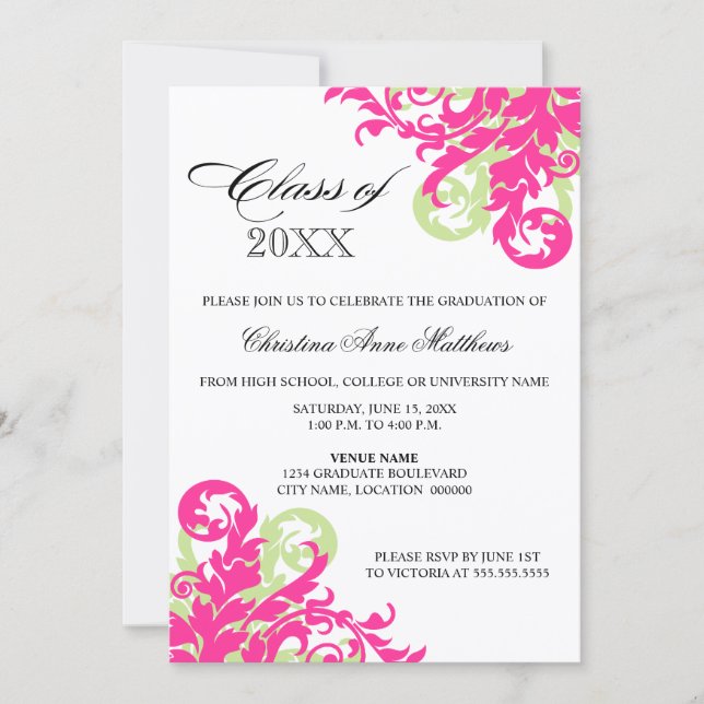 Convite de Formatura Redemoinho Rosa Verde (Frente)