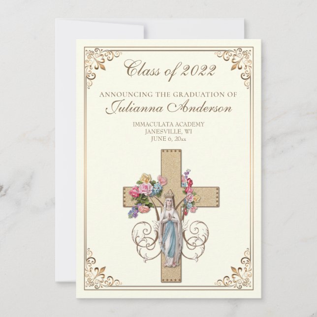 Convite de Formatura Religioso Católico Clássico E (Frente)