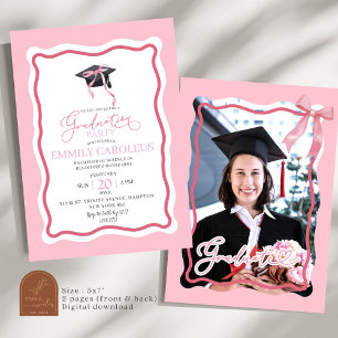 Convite de Formatura Retro Ondulado Rosa Com Foto