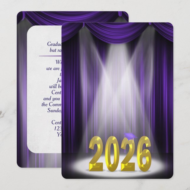 Convite de Formatura Roxo e Dourado 2026 (Frente/Verso)