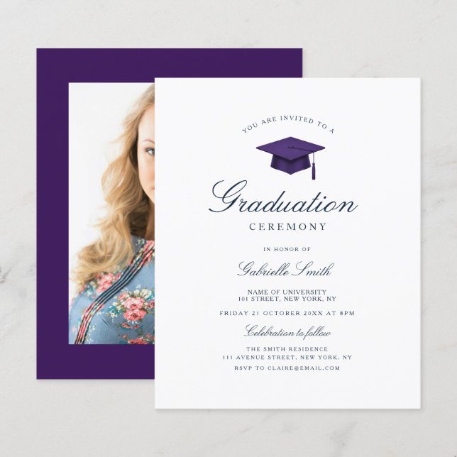convite de formatura roxo elegante (Frente/Verso)