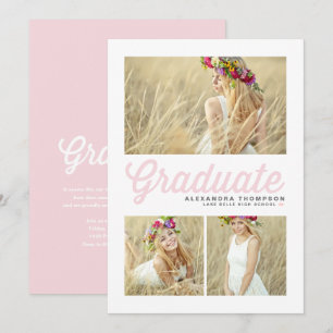 Convite de Formatura Três Fotos em Script Retro Ro