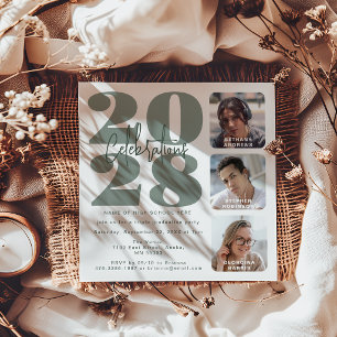 Convite de Formatura Triplo com Foto em Verde Sage