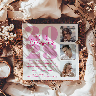 Convite de Formatura Triplo com Foto Rosa Magenta