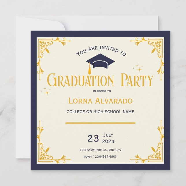 Convite de Formatura Vintage em Ouro Branco (Frente)