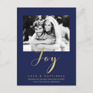 Convite de Foto Ano Novo Festa Blue Gold JOY