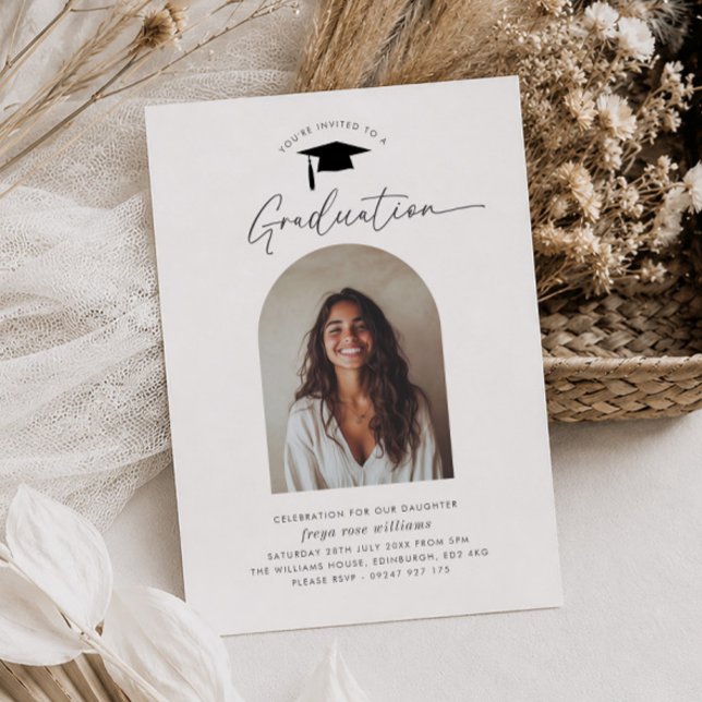 Convite de Foto Arqueada para Festa de Formatura (Zazzle Graduation Party Arched Photo Invitation)