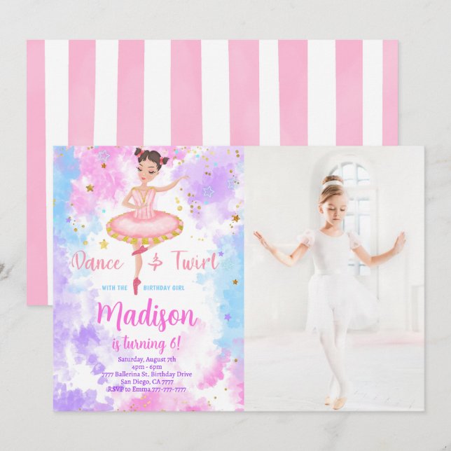 Convite de Foto Bailarina Arco-íris (Frente/Verso)