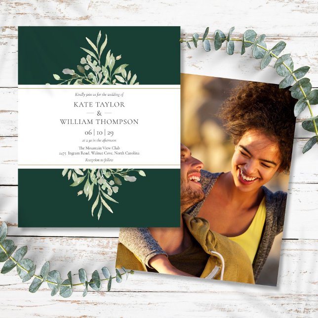 Convite de Foto Casamento Verde Esmeralda Econômic (Budget Greenery Emerald Wedding Photo Invitation)