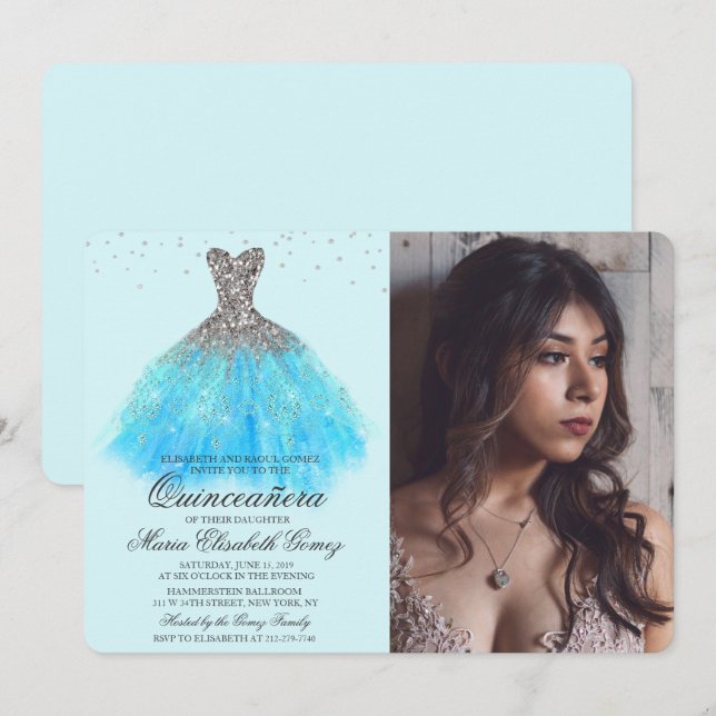 Convite de Foto com Brilho de Diamante para Festa  (Frente/Verso)