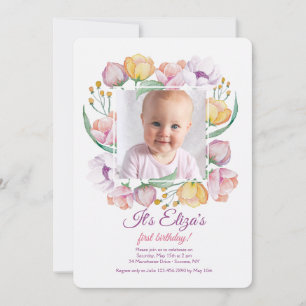 Convite de Foto com Moldura Floral de Primavera