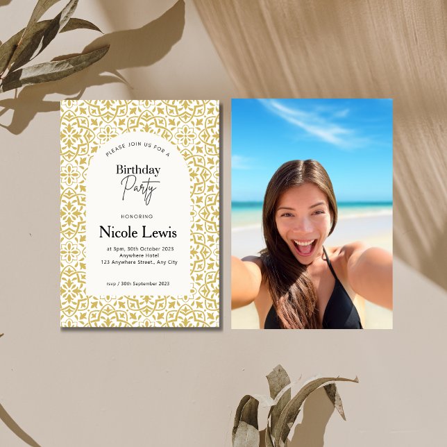 Convite de Foto com Ornamento Mandala e Padrão Ára (Criador carregado)