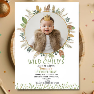 Convite de Foto de 1º Aniversário Boho Wild Child