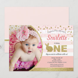 Convite de foto de 1º aniversário de coelhinha ros