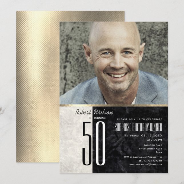 Convite de Foto de 50º Aniversário Dourado para Ho (Frente/Verso)