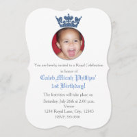 Convite de Foto de Aniversário Blue Glitter Crown