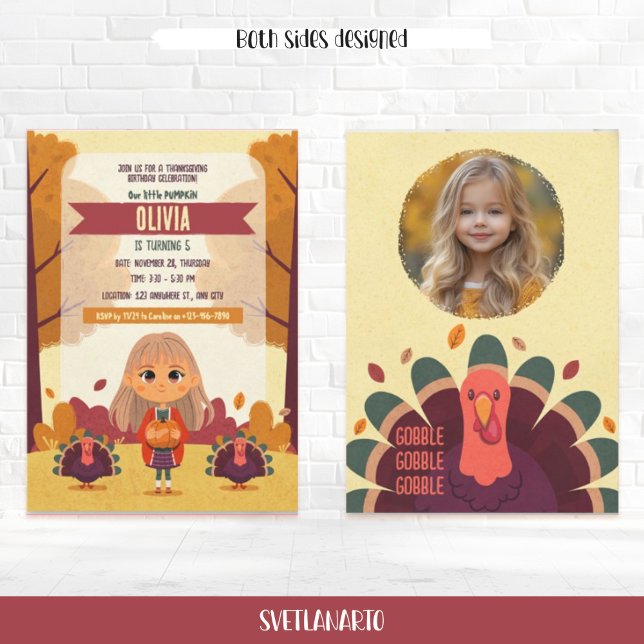 Convite de Foto de Aniversário com Ação de Graças  (Criador carregado)