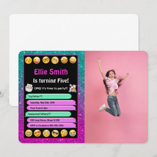 Convite de Foto de Aniversário com Emoji Editável