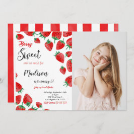 Convite de Foto de Aniversário com Morango Vermelh
