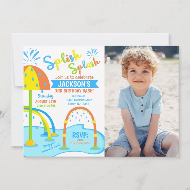 Convite de Foto de Aniversário com Splash Pad / Pa (Frente)