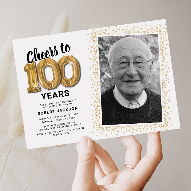 Convite de Foto de Aniversário de 100 Anos Classic (Criador carregado)