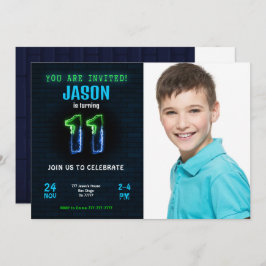 Convite de foto de aniversário de 11 anos para men
