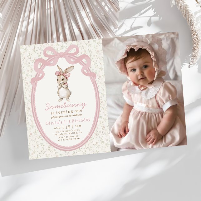 Convite de Foto de Aniversário de 1 ano Coquette S (Criador carregado)