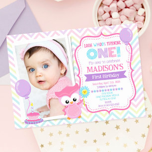 Convite de Foto de Aniversário de 1 Ano da Menina 
